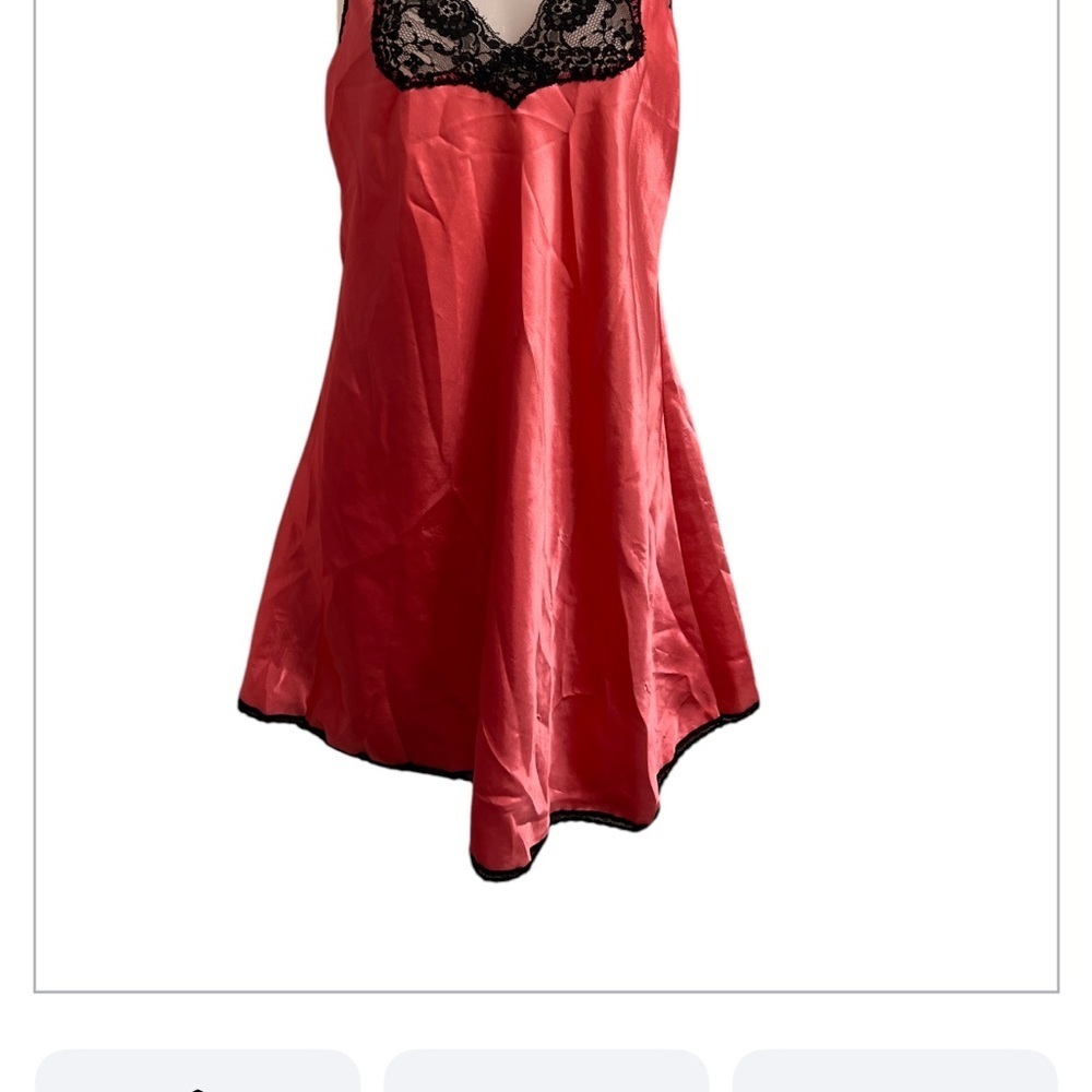 Vtg Lady Cameo Chemise Silky Satin Nightgown Pink with Black Lace Luxe Medium